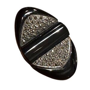 Vintage black onyx marcasite art deco inspired brooch sterling silver 925 VIVAH